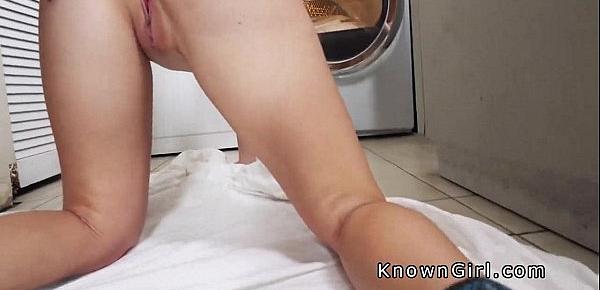  Blonde fucks huge dick in laundry room at home